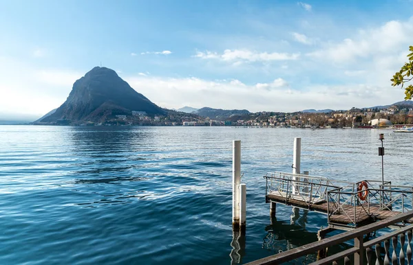 Landschap Van Het Meer Van Lugano Met Monte San Salvatore — Stockfoto