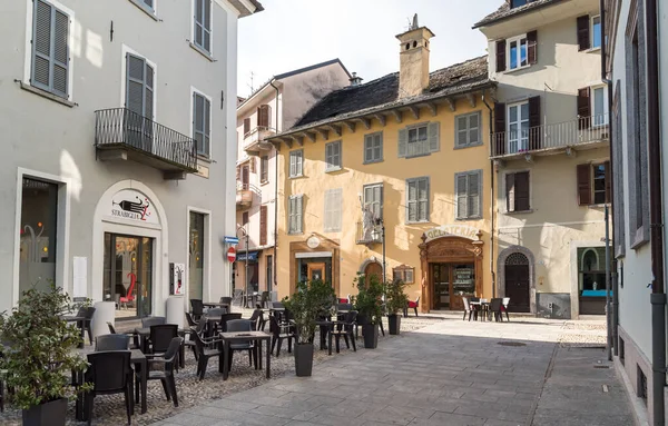 Domodossola Piemonte Novembre 2016 Strada Pedonale Con Bar Negozi Tipici — Foto Stock