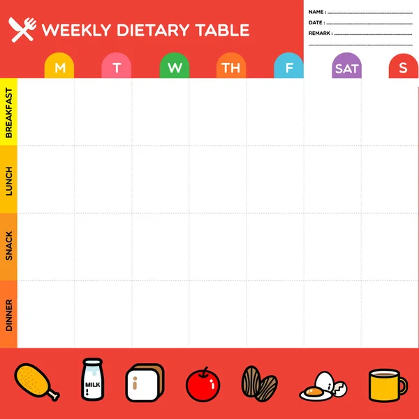 REGISTRO DIETARIO SEMANAL — Archivo Imágenes Vectoriales