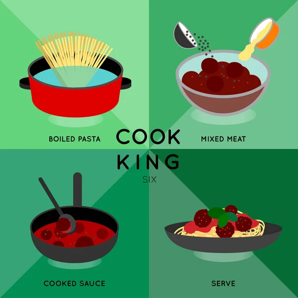 COOK KING SEIS bola de carne de espagueti — Vector de stock