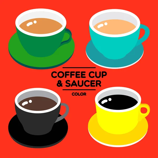 COFFEE CUP AND SAUCER COLOR — Stock Vector