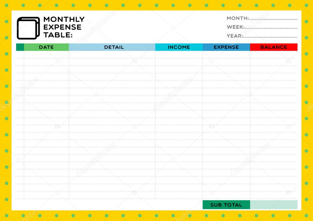 MONTHLY EXPENSE TABLE