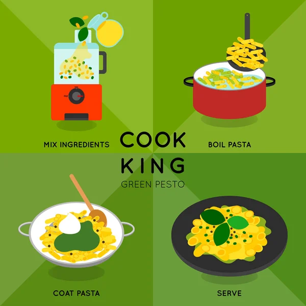 COCINA REY VERDE PESTO PASTA PENNE — Vector de stock