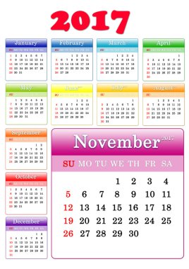 Şablon / 2017 renkli takvim