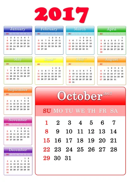 Sjabloon van kleurrijke kalender van 2017 — Stockfoto