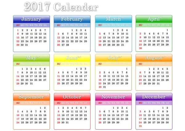 Template of 2017 colorful calendar — Stock Photo, Image