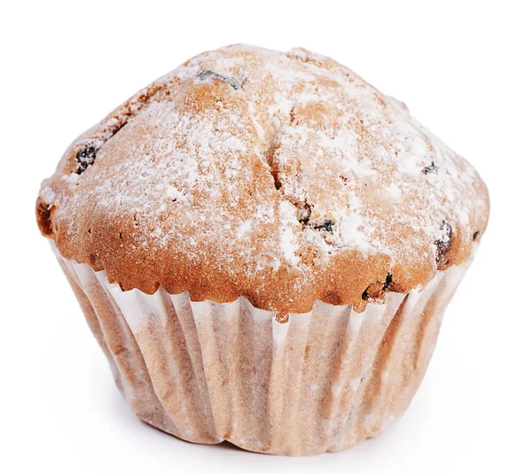 Fruitcake with raisin isolated on white — Stock Photo, Image