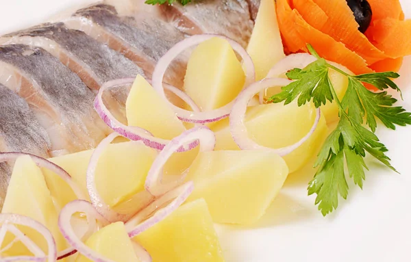 Salted herring with boiled potatoes — Stock Photo, Image