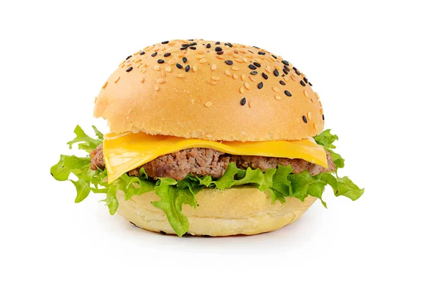 Hamburguesa con chuleta y queso sobre fondo blanco —  Fotos de Stock