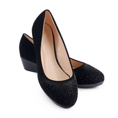 Beyaz izole kadın siyah ayakkabı