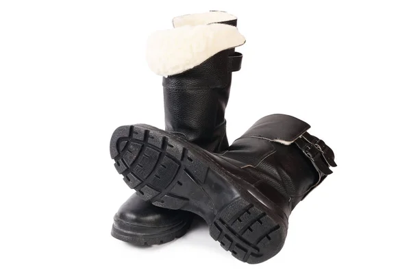 Mens botas pretas no fundo branco — Fotografia de Stock