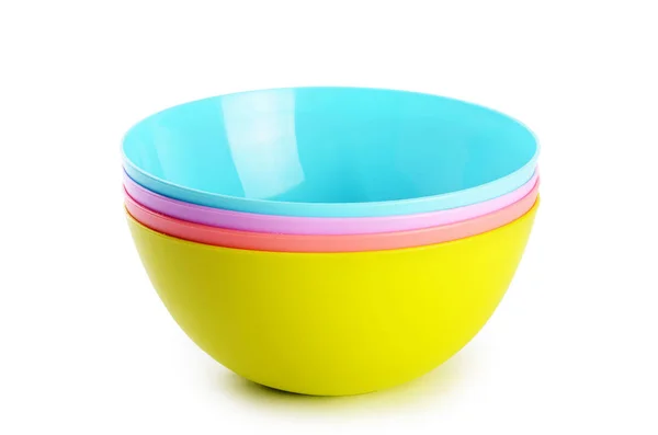 Plastic Colorful Plates Isolated White Background — Stock Photo, Image