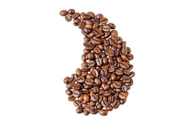 İzole edilmiş beyaz arka planda kahve çekirdekleri kesme işareti şeklinde. Kahve çekirdeği. Beyaz bir arkaplanda izole edilmiş.