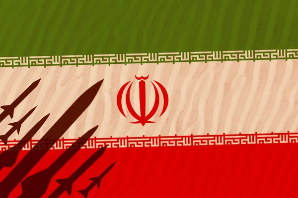 Прапор Ірану на тлі з силуетом ракет. Ліцензійні Стокові Фото