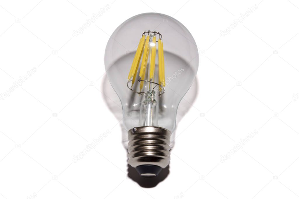 Filament lamps. Retro decorative led light bulb isolated on white background