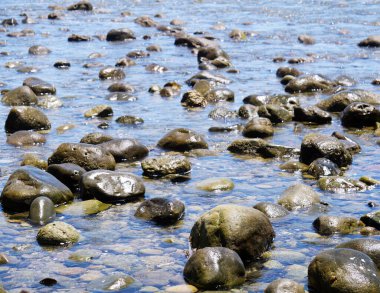 Rocks on a beach in Malibu, California.