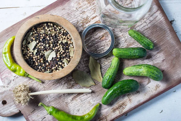 Pickling spices and cucumbers for pickles — Stock Photo, Image