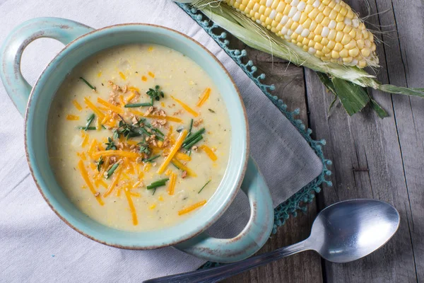 Świeży zupa chowder kukurydzy upadek — Zdjęcie stockowe