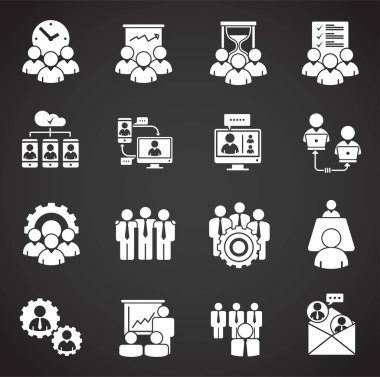 Grafik ve web tasarımı için arka planda takım çalışması simgeleri ayarlandı. Web veya mobil uygulama için yaratıcı illüstrasyon konsepti sembolü.