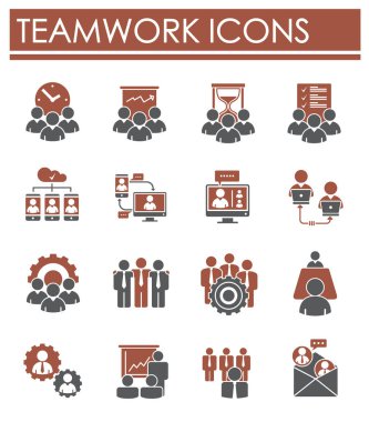 Grafik ve web tasarımı için arka planda takım çalışması simgeleri ayarlandı. Web veya mobil uygulama için yaratıcı illüstrasyon konsepti sembolü.