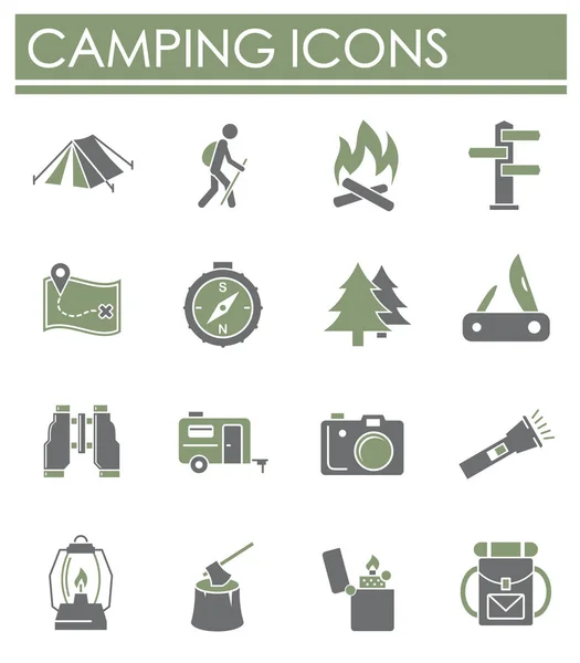 Icônes de camping en arrière-plan pour la conception graphique et web. Symbole de concept d'illustration créative pour application web ou mobile . — Image vectorielle