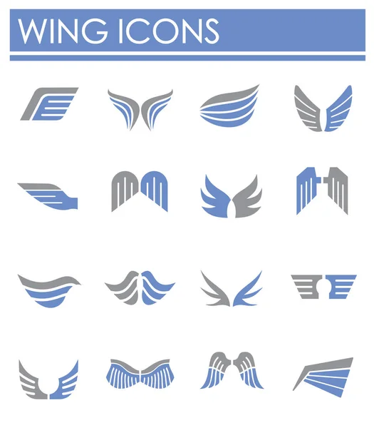 Iconos relacionados con el ala establecidos en el fondo para el diseño gráfico y web. Símbolo de concepto de ilustración creativa para web o aplicación móvil . — Vector de stock