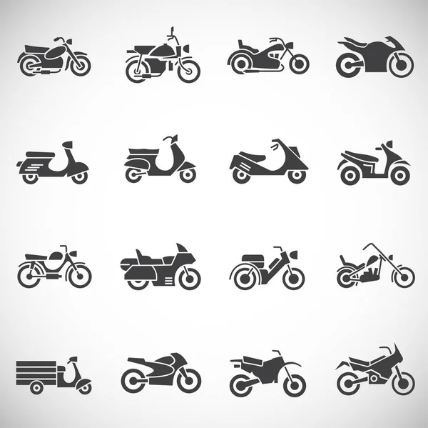 Εικονίδια μοτοσικλετών που στο παρασκήνιο για το γραφικό και web design. Δημιουργικό σύμβολο έννοιας εικονογράφησης για web ή mobile app. — Διανυσματικό Αρχείο
