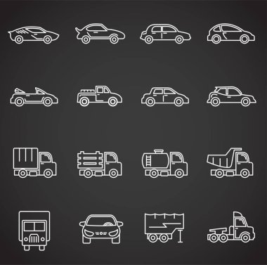 Grafik ve web tasarımı için arka planda araç simgeleri belirlendi. Web veya mobil uygulama için yaratıcı illüstrasyon konsepti sembolü.