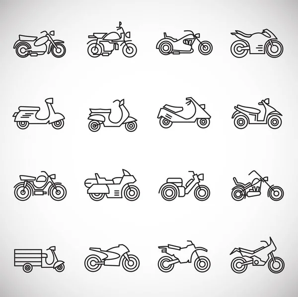 Los iconos de la motocicleta establecen el contorno en el fondo para el diseño gráfico y web. Símbolo de concepto de ilustración creativa para web o aplicación móvil . — Vector de stock