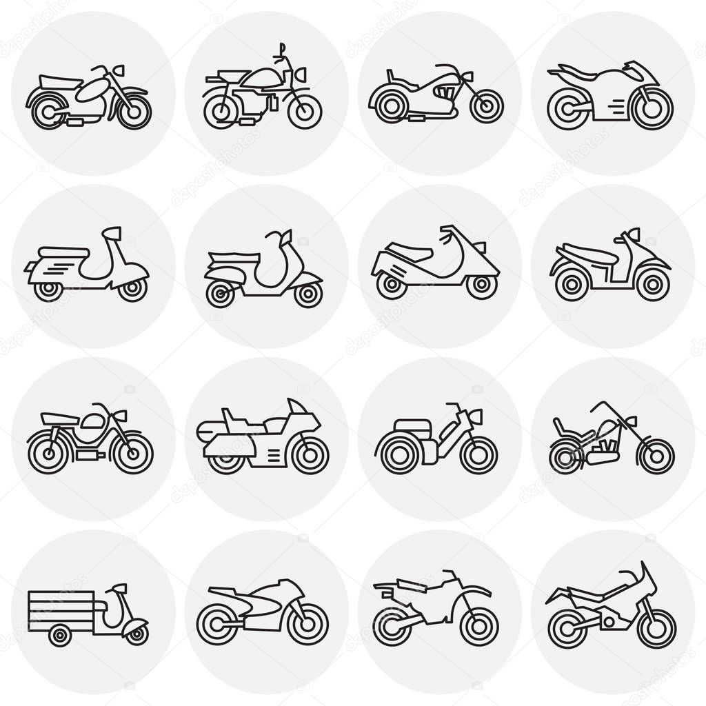 Motorcycle icons set outline on background for graphic and web design. Creative illustration concept symbol for web or mobile app.