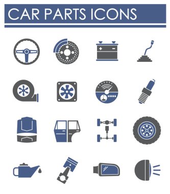 Grafik ve web tasarımı için arka planda araç parçaları simgeleri ayarlandı. Web veya mobil uygulama için yaratıcı illüstrasyon konsepti sembolü.