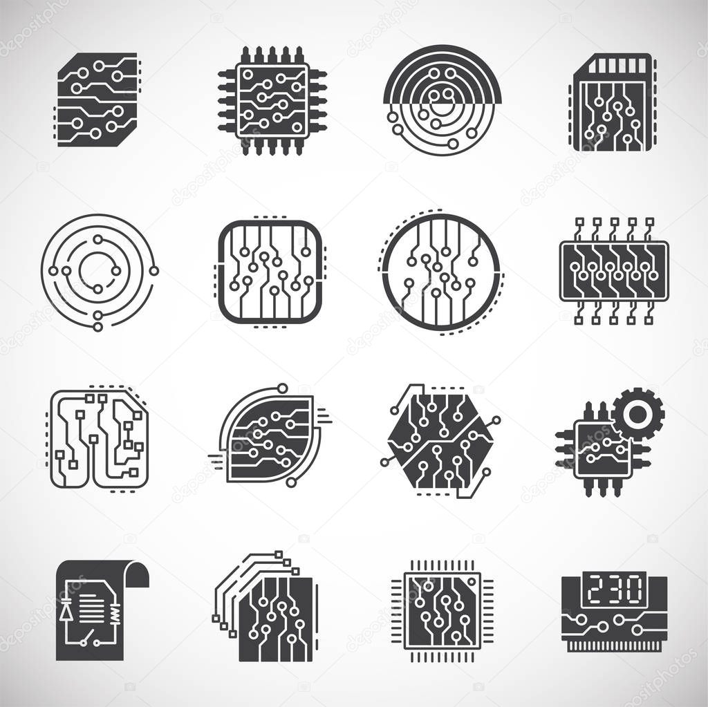 Curcuit related icons set on background for graphic and web design. Creative illustration concept symbol for web or mobile app.