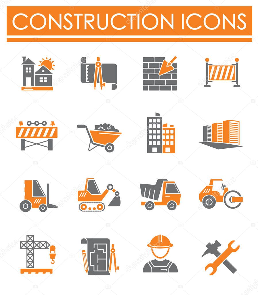 Construction related icons set on background for graphic and web design. Creative illustration concept symbol for web or mobile app.