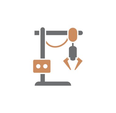 Grafik ve web tasarımı için arka planda robotla ilgili imalat simgesi. Web veya mobil uygulama için yaratıcı illüstrasyon konsepti sembolü.