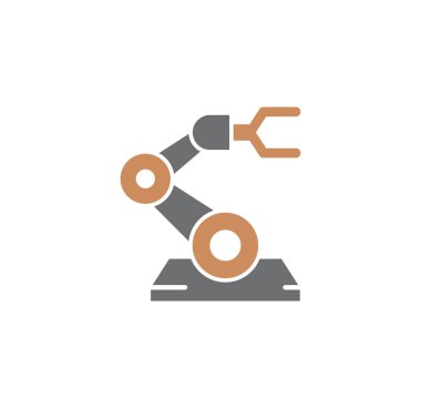 Grafik ve web tasarımı için arka planda robotla ilgili imalat simgesi. Web veya mobil uygulama için yaratıcı illüstrasyon konsepti sembolü.