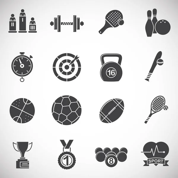 Ikon terkait olahraga yang ditetapkan pada latar belakang untuk desain grafis dan web. Simbol konsep ilustrasi kreatif bagi aplikasi web atau seluler . - Stok Vektor