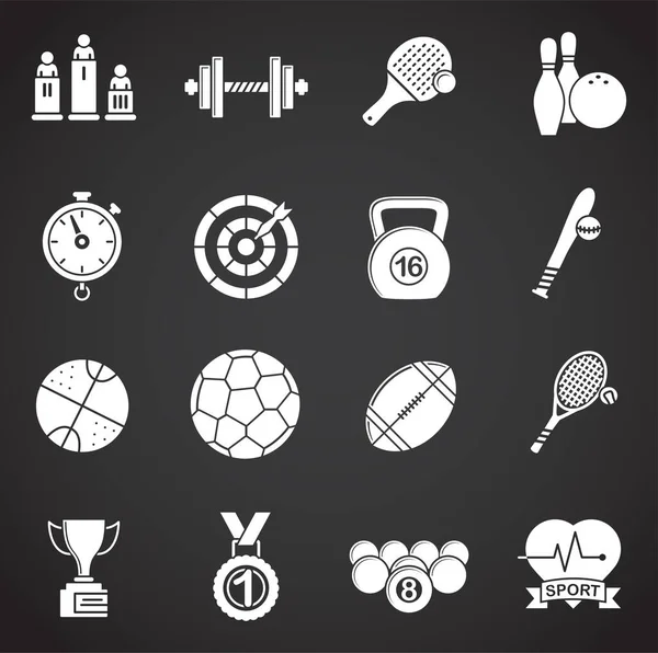 Ikon terkait olahraga yang ditetapkan pada latar belakang untuk desain grafis dan web. Simbol konsep ilustrasi kreatif bagi aplikasi web atau seluler . - Stok Vektor