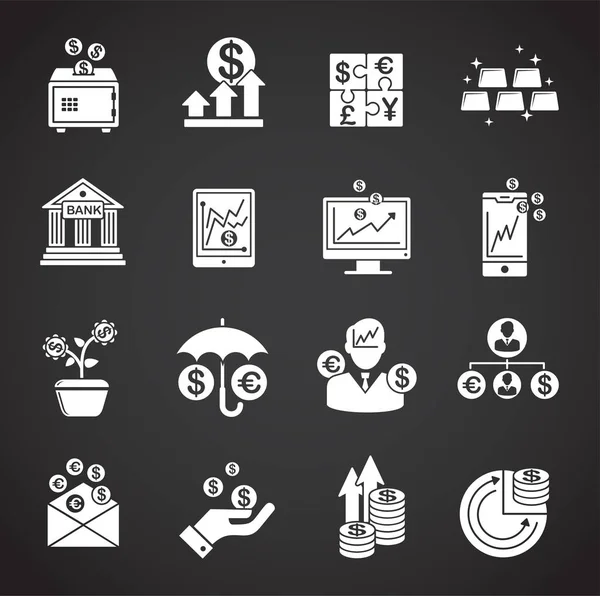 Iconos relacionados con la inversión establecidos en el fondo para el diseño gráfico y web. Símbolo de concepto de ilustración creativa para web o aplicación móvil . — Vector de stock