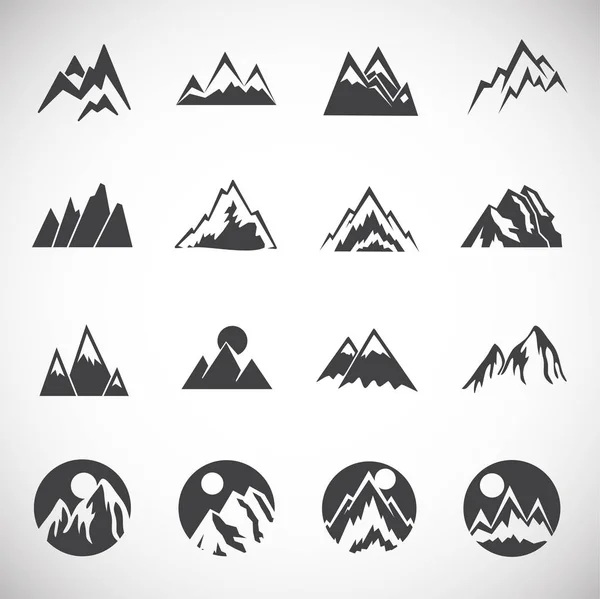 Iconos relacionados con la montaña establecidos en segundo plano para diseño gráfico y web. Un símbolo de concepto de ilustración creativa para aplicaciones web o móviles.. — Vector de stock