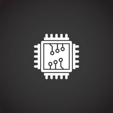 Grafik ve web tasarımı için arkaplanda işlemci çipi ile ilgili simge. Web veya mobil uygulama için yaratıcı illüstrasyon konsepti sembolü.