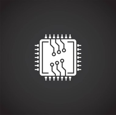 Grafik ve web tasarımı için arkaplanda işlemci çipi ile ilgili simge. Web veya mobil uygulama için yaratıcı illüstrasyon konsepti sembolü.