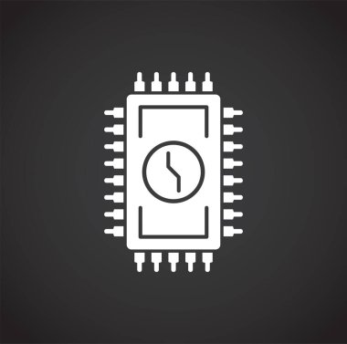 Grafik ve web tasarımı için arkaplanda işlemci çipi ile ilgili simge. Web veya mobil uygulama için yaratıcı illüstrasyon konsepti sembolü.