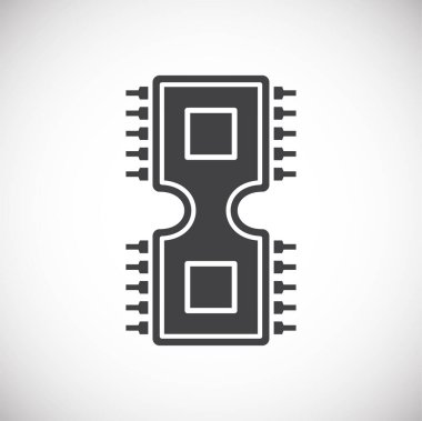 Grafik ve web tasarımı için arkaplanda işlemci çipi ile ilgili simge. Web veya mobil uygulama için yaratıcı illüstrasyon konsepti sembolü.
