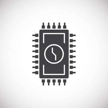 Grafik ve web tasarımı için arkaplanda işlemci çipi ile ilgili simge. Web veya mobil uygulama için yaratıcı illüstrasyon konsepti sembolü.