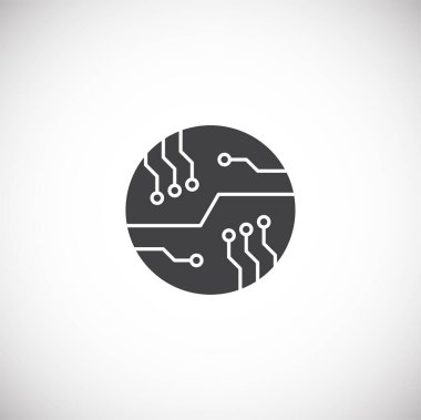 Grafik ve web tasarımı için arkaplanda işlemci çipi ile ilgili simge. Web veya mobil uygulama için yaratıcı illüstrasyon konsepti sembolü.