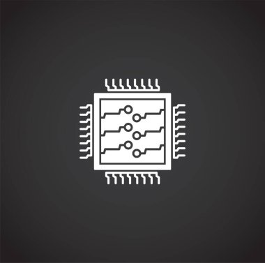 Grafik ve web tasarımı için arkaplanda işlemci çipi ile ilgili simge. Web veya mobil uygulama için yaratıcı illüstrasyon konsepti sembolü.