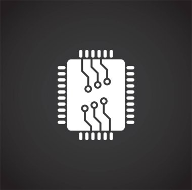 Grafik ve web tasarımı için arkaplanda işlemci çipi ile ilgili simge. Web veya mobil uygulama için yaratıcı illüstrasyon konsepti sembolü.