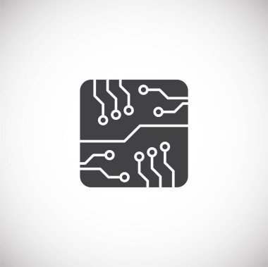 Grafik ve web tasarımı için arkaplanda işlemci çipi ile ilgili simge. Web veya mobil uygulama için yaratıcı illüstrasyon konsepti sembolü.