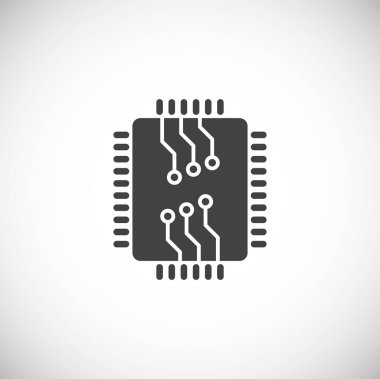 Grafik ve web tasarımı için arkaplanda işlemci çipi ile ilgili simge. Web veya mobil uygulama için yaratıcı illüstrasyon konsepti sembolü.