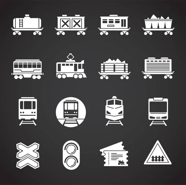 Ícones relacionados ao transporte ferroviário definidos em segundo plano para design gráfico e web. Símbolo de conceito de ilustração criativa para web ou aplicativo móvel . —  Vetores de Stock
